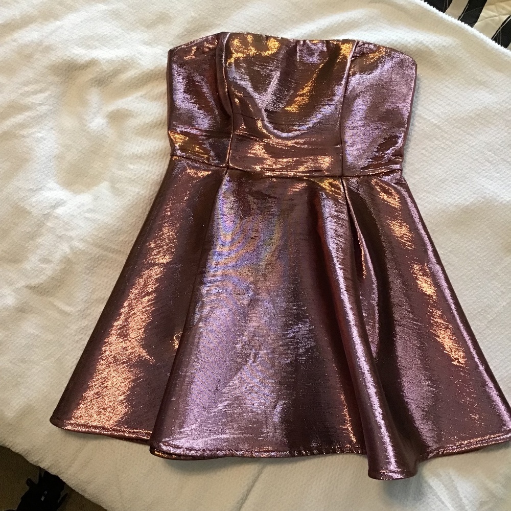 Top Shop Strapless Lilac Metallic Party Dress